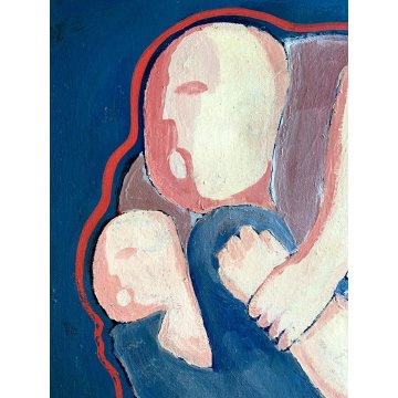 QUADRO DIPINTO ASTRATTO FIGURE SDRAIATE ARTE MODERNA FIRMA "P. Berhizza" (?) '70