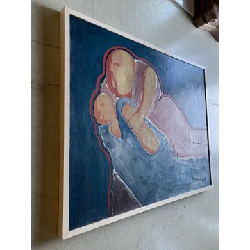 QUADRO DIPINTO ASTRATTO FIGURE SDRAIATE ARTE MODERNA FIRMA "P. Berhizza" (?) '70