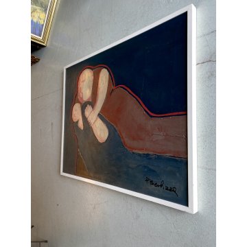 QUADRO DIPINTO ASTRATTO FIGURE SDRAIATE ARTE MODERNA FIRMA "P. Berhizza" (?) '70