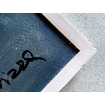 QUADRO DIPINTO ASTRATTO FIGURE SDRAIATE ARTE MODERNA FIRMA "P. Berhizza" (?) '70