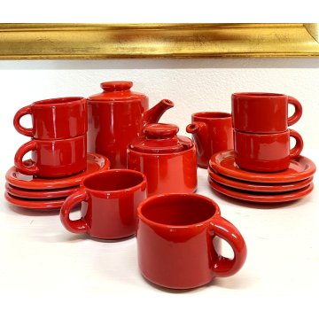 SERVIZIO CAFFE' CERAMICA SMALTO ROSSO 6 tazze 9 Pz. STILE CERAMICHE PICCHIO '70s