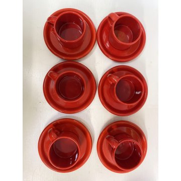 SERVIZIO CAFFE' CERAMICA SMALTO ROSSO 6 tazze 9 Pz. STILE CERAMICHE PICCHIO '70s