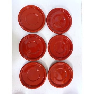 SERVIZIO CAFFE' CERAMICA SMALTO ROSSO 6 tazze 9 Pz. STILE CERAMICHE PICCHIO '70s