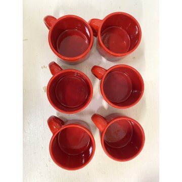 SERVIZIO CAFFE' CERAMICA SMALTO ROSSO 6 tazze 9 Pz. STILE CERAMICHE PICCHIO '70s