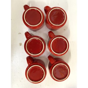 SERVIZIO CAFFE' CERAMICA SMALTO ROSSO 6 tazze 9 Pz. STILE CERAMICHE PICCHIO '70s