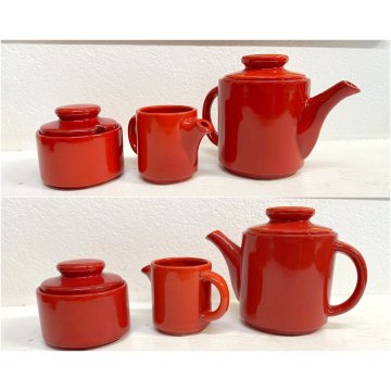 SERVIZIO CAFFE' CERAMICA SMALTO ROSSO 6 tazze 9 Pz. STILE CERAMICHE PICCHIO '70s