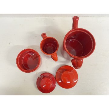 SERVIZIO CAFFE' CERAMICA SMALTO ROSSO 6 tazze 9 Pz. STILE CERAMICHE PICCHIO '70s