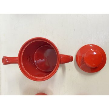 SERVIZIO CAFFE' CERAMICA SMALTO ROSSO 6 tazze 9 Pz. STILE CERAMICHE PICCHIO '70s