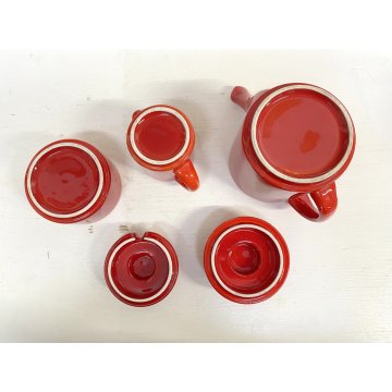 SERVIZIO CAFFE' CERAMICA SMALTO ROSSO 6 tazze 9 Pz. STILE CERAMICHE PICCHIO '70s