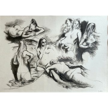 LITOGRAFIA Renato Guttuso "Le bagnanti" NUMERATA I/XXX NUDO FIGURE FEMMINILI 900