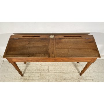 ANTICO SCRITTOIO SCUOLA CONSOLLE 1800 LEGNO NOCE SCRIVANIA BANCO SCHOOL DESK