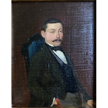 ANTICO DIPINTO OLIO TAVOLA RITRATTO MASCHILE NOBILUOMO G.B. Ceretti INTRA '800