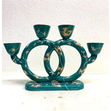 ANTICO CANDELABRO CERAMICA Lavenia DESIGN G. Andlovitz VERDE ORO 4 LUMI ART DECO