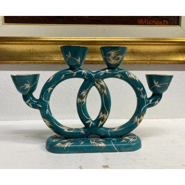 ANTICO CANDELABRO CERAMICA Lavenia DESIGN G. Andlovitz VERDE ORO 4 LUMI ART DECO
