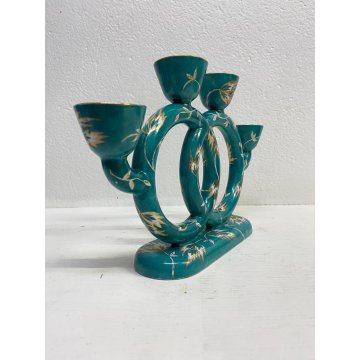 ANTICO CANDELABRO CERAMICA Lavenia DESIGN G. Andlovitz VERDE ORO 4 LUMI ART DECO