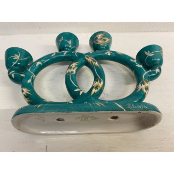 ANTICO CANDELABRO CERAMICA Lavenia DESIGN G. Andlovitz VERDE ORO 4 LUMI ART DECO