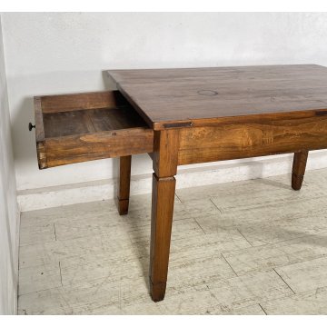 ANTICO TAVOLO PRANZO IMPERO RETTANGOLARE LEGNO NOCE 2 CASSETTI TABLE SALA 1800