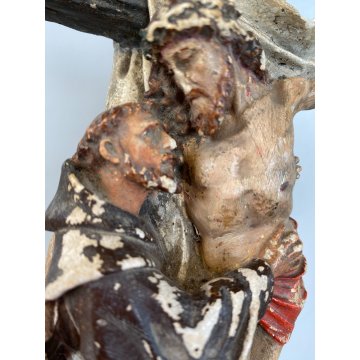 STATUETTA GESSO SAN FRANCESCO DEPONE CRISTO DALLA CROCE con BASE LEGNO 25cm/h