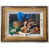 GRANDE QUADRO DIPINTO OLIO Arcangelo Maraga NATURA MORTA FRUTTA LIBRI VIOLINO