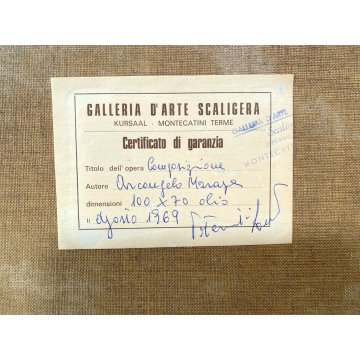GRANDE QUADRO DIPINTO OLIO Arcangelo Maraga NATURA MORTA FRUTTA LIBRI VIOLINO