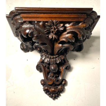 ANTICA MENSOLA DECORO BAROCCO LEGNO EPOCA '800 ESPOSITORE CONSOLLE SHELF OGGETTI