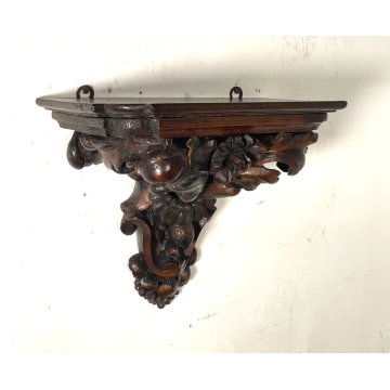 ANTICA MENSOLA DECORO BAROCCO LEGNO EPOCA '800 ESPOSITORE CONSOLLE SHELF OGGETTI