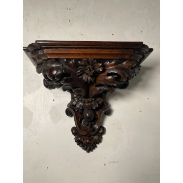 ANTICA MENSOLA DECORO BAROCCO LEGNO EPOCA '800 ESPOSITORE CONSOLLE SHELF OGGETTI