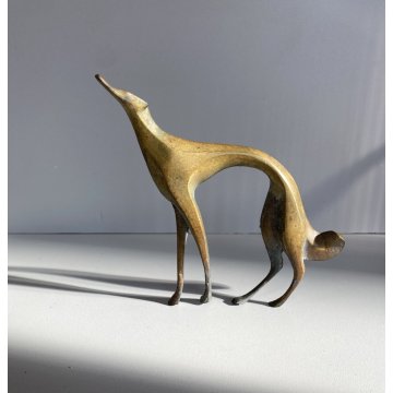 SCULTURA FIGURA LEVRIERO RUSSO Barzoï METALLO DORATO STILE ART DECO 15 cm/h