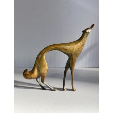SCULTURA FIGURA LEVRIERO RUSSO Barzoï METALLO DORATO STILE ART DECO 15 cm/h