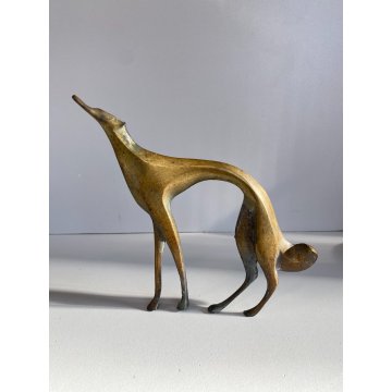 SCULTURA FIGURA LEVRIERO RUSSO Barzoï METALLO DORATO STILE ART DECO 15 cm/h