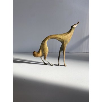 SCULTURA FIGURA LEVRIERO RUSSO Barzoï METALLO DORATO STILE ART DECO 15 cm/h
