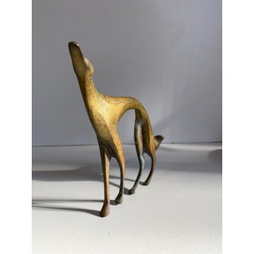 SCULTURA FIGURA LEVRIERO RUSSO Barzoï METALLO DORATO STILE ART DECO 15 cm/h