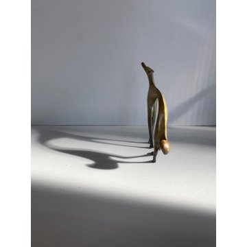 SCULTURA FIGURA LEVRIERO RUSSO Barzoï METALLO DORATO STILE ART DECO 15 cm/h