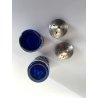 SET SALINO PEPINO SALT & PEPPER  SHAKERS METALLO ARGENTATO VETRO BLU COBALTO
