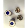SET SALINO PEPINO SALT & PEPPER  SHAKERS METALLO ARGENTATO VETRO BLU COBALTO