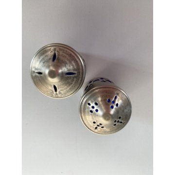 SET SALINO PEPINO SALT & PEPPER  SHAKERS METALLO ARGENTATO VETRO BLU COBALTO