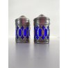 SET SALINO PEPINO SALT & PEPPER  SHAKERS METALLO ARGENTATO VETRO BLU COBALTO