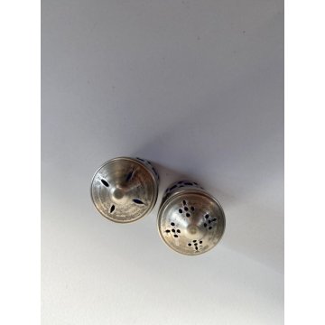 SET SALINO PEPINO SALT & PEPPER  SHAKERS METALLO ARGENTATO VETRO BLU COBALTO