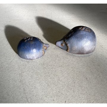 COPPIA SCULTURA FIGURA RICCIO CERAMICA GRES S.I.C. MONFERRATO GRIGIO AZZURRO '70