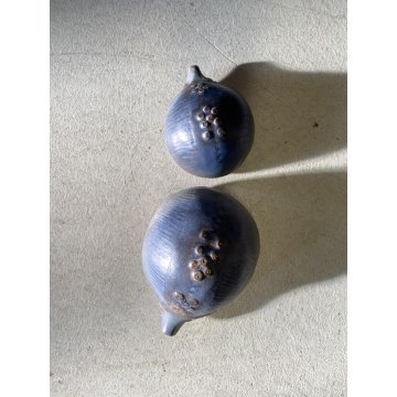 COPPIA SCULTURA FIGURA RICCIO CERAMICA GRES S.I.C. MONFERRATO GRIGIO AZZURRO '70