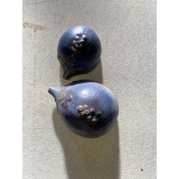 COPPIA SCULTURA FIGURA RICCIO CERAMICA GRES S.I.C. MONFERRATO GRIGIO AZZURRO '70