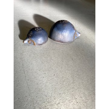 COPPIA SCULTURA FIGURA RICCIO CERAMICA GRES S.I.C. MONFERRATO GRIGIO AZZURRO '70