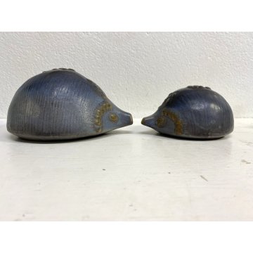 COPPIA SCULTURA FIGURA RICCIO CERAMICA GRES S.I.C. MONFERRATO GRIGIO AZZURRO '70