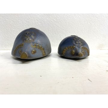 COPPIA SCULTURA FIGURA RICCIO CERAMICA GRES S.I.C. MONFERRATO GRIGIO AZZURRO '70