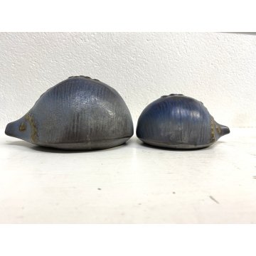 COPPIA SCULTURA FIGURA RICCIO CERAMICA GRES S.I.C. MONFERRATO GRIGIO AZZURRO '70