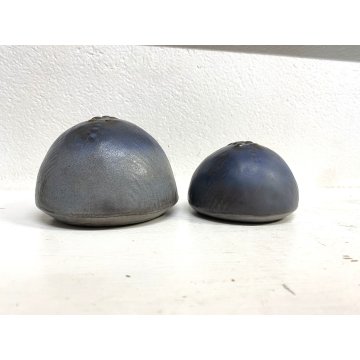 COPPIA SCULTURA FIGURA RICCIO CERAMICA GRES S.I.C. MONFERRATO GRIGIO AZZURRO '70