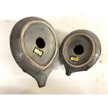COPPIA SCULTURA FIGURA RICCIO CERAMICA GRES S.I.C. MONFERRATO GRIGIO AZZURRO '70