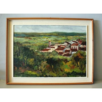 ANTICO QUADRO DIPINTO OLIO TELA Corrado Bechelli COLLINE PISANE TOSCANA 1966