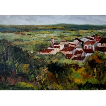 ANTICO QUADRO DIPINTO OLIO TELA Corrado Bechelli COLLINE PISANE TOSCANA 1966