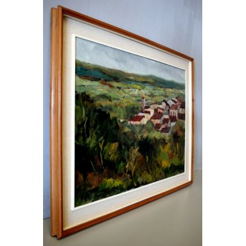 ANTICO QUADRO DIPINTO OLIO TELA Corrado Bechelli COLLINE PISANE TOSCANA 1966